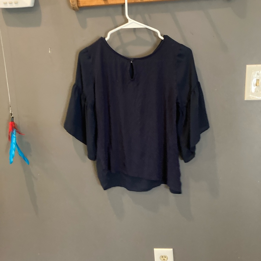 Loft size XS petite dark blue bell sleeved blouse short sleeved GUC - Picture 4 of 5